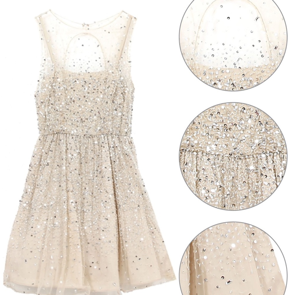 Alice + Olivia Champagne Sequin Tulle Mini Dress